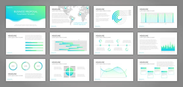 Business Multipurpose Presentation Design Template Set Flat Design Slides Infographic — Stock Vector