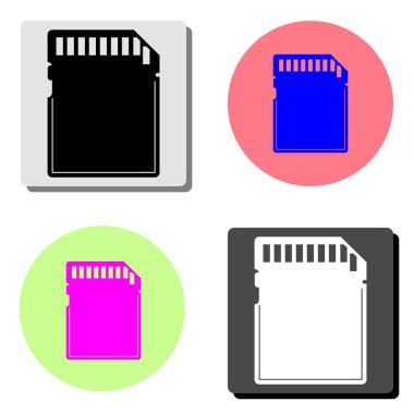 Hafıza kartı. dört farklı renk arka planlar üzerinde basit düz vektör simge tasarlamak