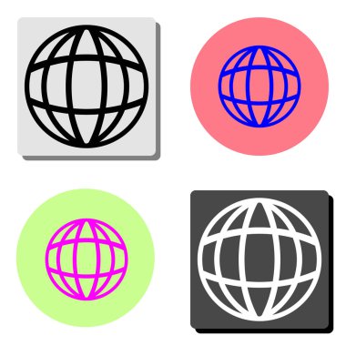 Küre. dört farklı renk arka planlar üzerinde basit düz vektör simge tasarlamak