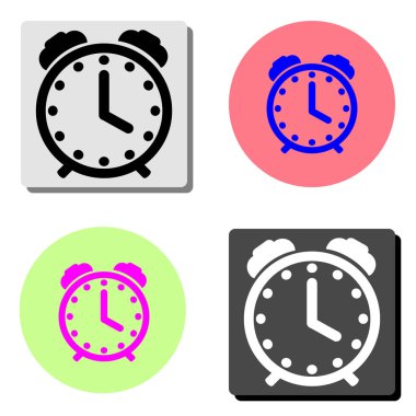 Çalar saat. dört farklı renk arka planlar üzerinde basit düz vektör simge tasarlamak