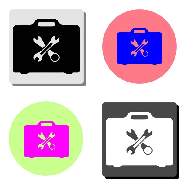 Caja Herramientas Ilustración Simple Icono Vector Plano Cuatro Fondos Color — Vector de stock