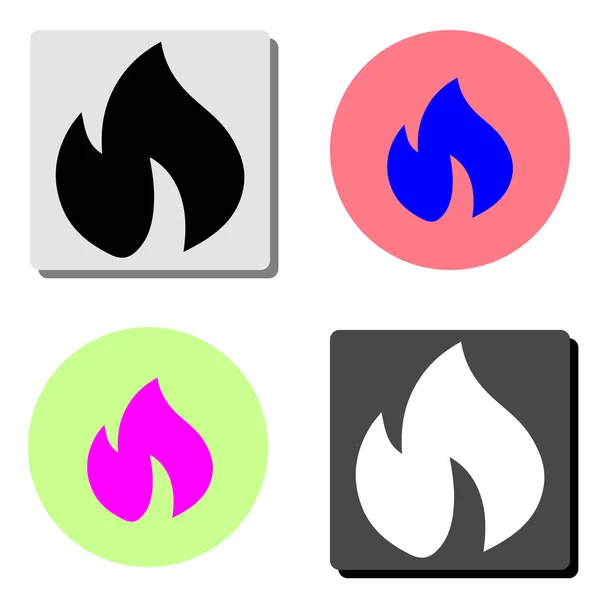 Flamme Feu Illustration Simple Icône Vectorielle Plate Sur Quatre Fonds — Image vectorielle