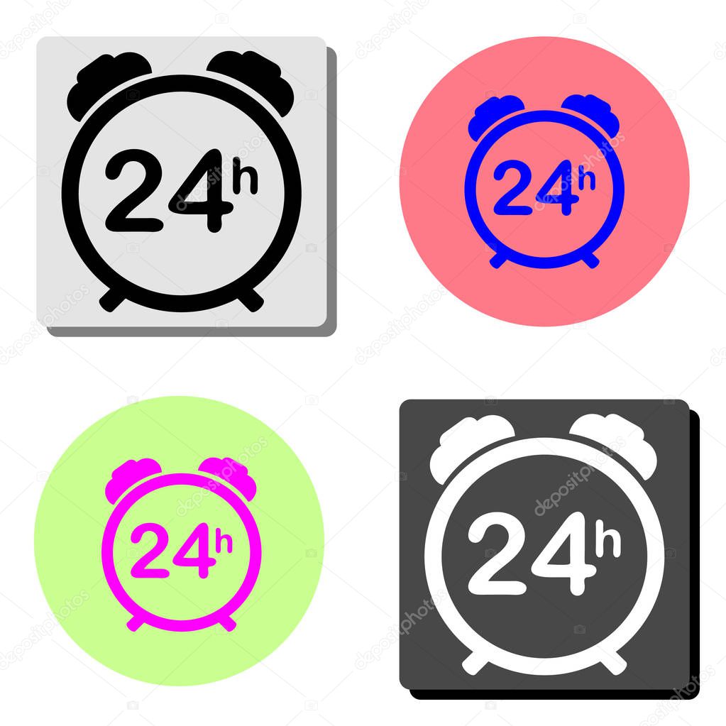 24 hour steady available services. simple flat vector icon illustration on four different color backgrounds