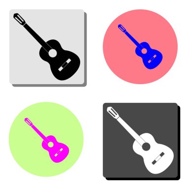 Gitar. dört farklı renk arka planlar üzerinde basit düz vektör simge tasarlamak