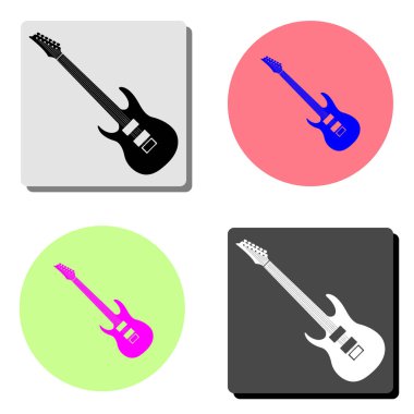 Akustik gitar müzik aleti. dört farklı renk arka planlar üzerinde basit düz vektör simge tasarlamak