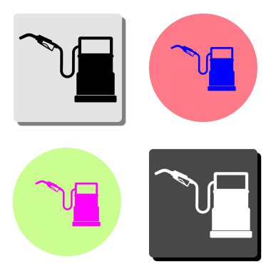 benzin dolum istasyonu. dört farklı renk arka planlar üzerinde basit düz vektör simge tasarlamak
