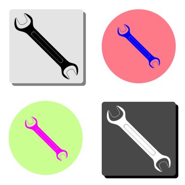 İngiliz anahtarı. dört farklı renk arka planlar üzerinde basit düz vektör simge tasarlamak