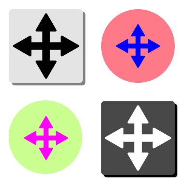 Dört yan ok. dört farklı renk arka planlar üzerinde basit düz vektör simge tasarlamak