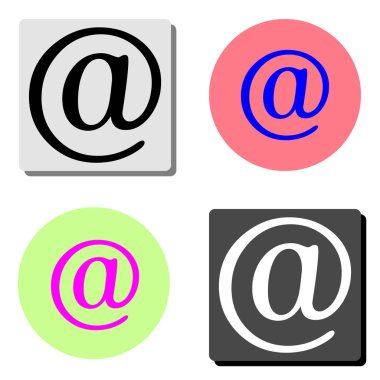 Arroba. dört farklı renk arka planlar üzerinde basit düz vektör simge tasarlamak