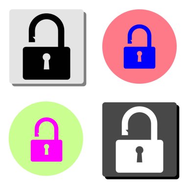 Açık asma kilit. dört farklı renk arka planlar üzerinde basit düz vektör simge tasarlamak