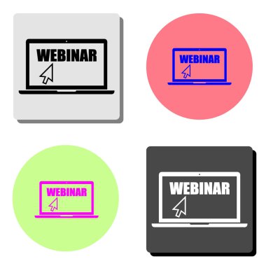Webinar laptop. dört farklı renk arka planlar üzerinde basit düz vektör simge tasarlamak