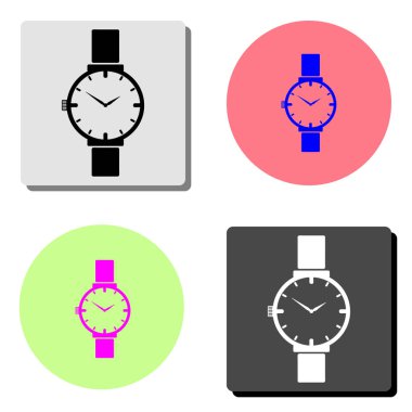 Kol saati. dört farklı renk arka planlar üzerinde basit düz vektör simge tasarlamak