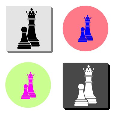 Oyunu inceliyor satranç. dört farklı renk arka planlar üzerinde basit düz vektör simge tasarlamak