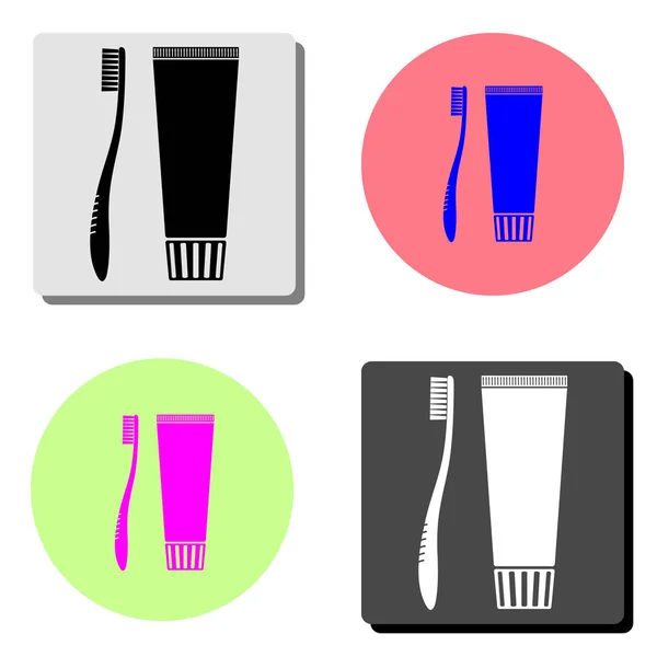 Zahnbürste Und Zahnpasta Einfache Darstellung Des Flachen Vektorsymbols Auf Vier — Stockvektor