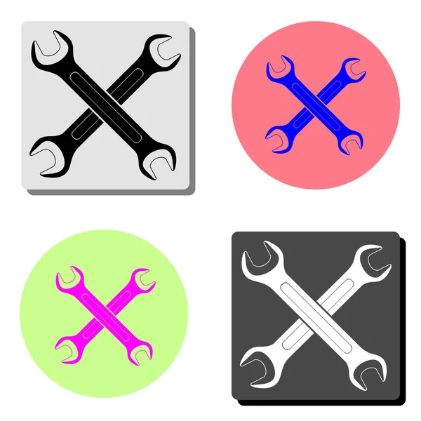 Schraubenschlüssel Einfache Darstellung Des Flachen Vektorsymbols Auf Vier Verschiedenen Farbhintergründen — Stockvektor