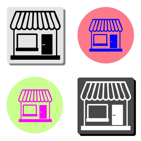 Tienda Ilustración Simple Icono Vector Plano Cuatro Fondos Color Diferentes — Vector de stock