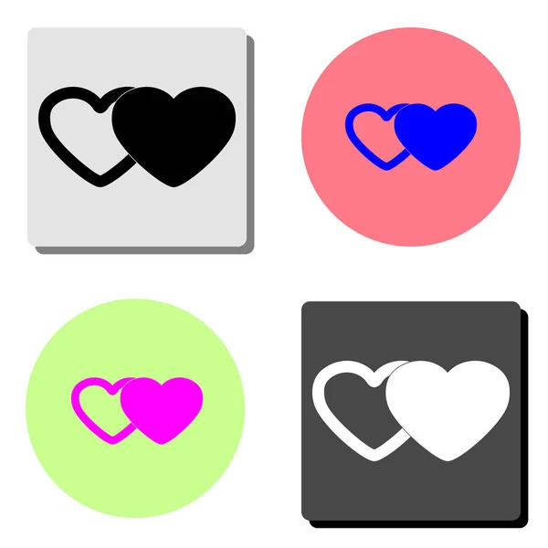 Dos Corazones Ilustración Simple Icono Vector Plano Cuatro Fondos Color — Vector de stock