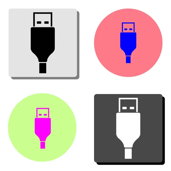 Usb Kabel Jednoduchý Plochý Vektorové Ilustrace Ikona Čtyři Různé Barvy — Stockový vektor