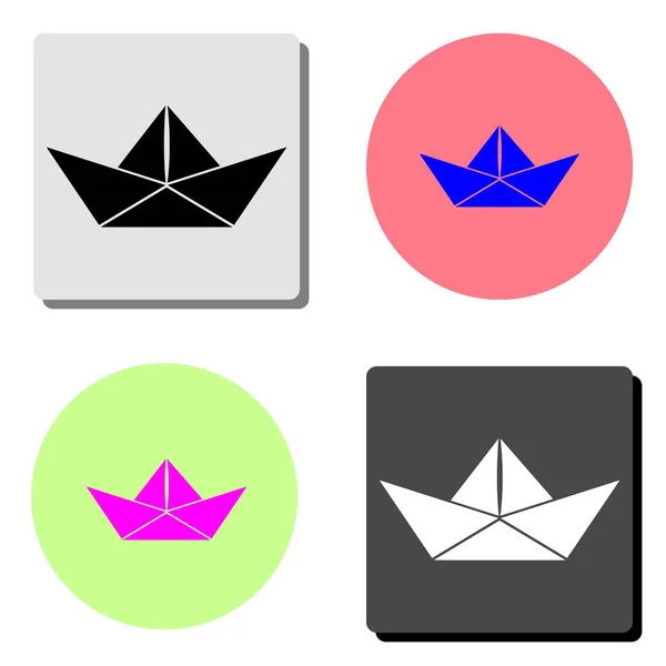 Papierschiff Einfache Darstellung Des Flachen Vektorsymbols Auf Vier Verschiedenen Farbhintergründen — Stockvektor