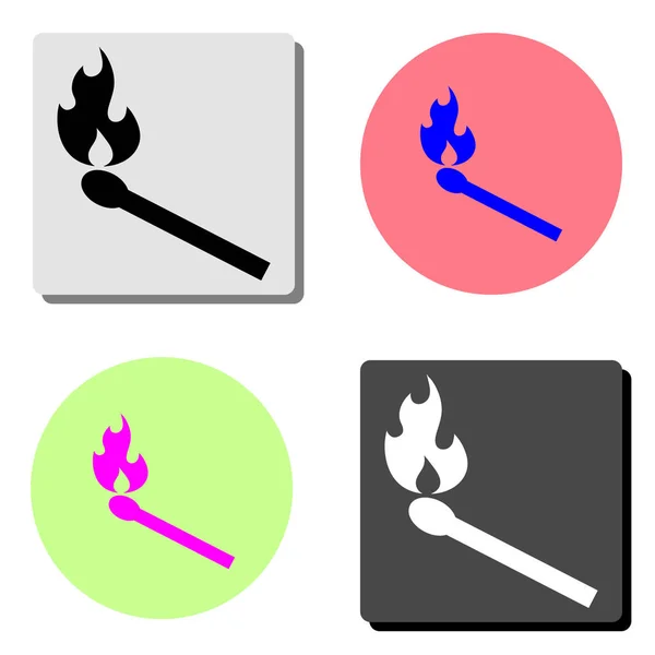 Brennendes Streichholz Einfache Darstellung Des Flachen Vektorsymbols Auf Vier Verschiedenen — Stockvektor