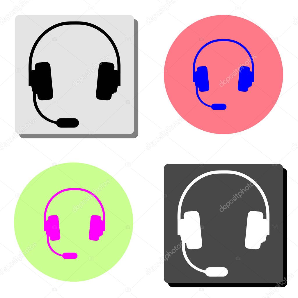 headphones. simple flat vector icon illustration on four different color backgrounds