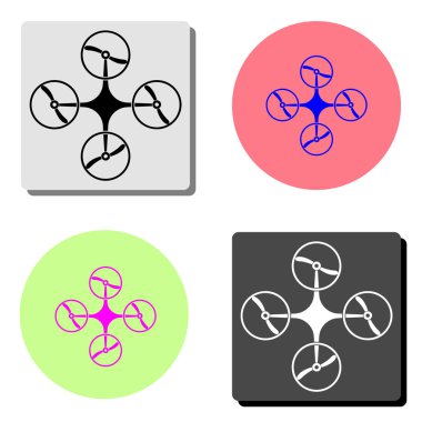 Dron. dört farklı renk arka planlar üzerinde basit düz vektör simge tasarlamak