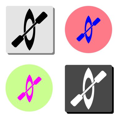 Kayık ve raket. dört farklı renk arka planlar üzerinde basit düz vektör simge tasarlamak