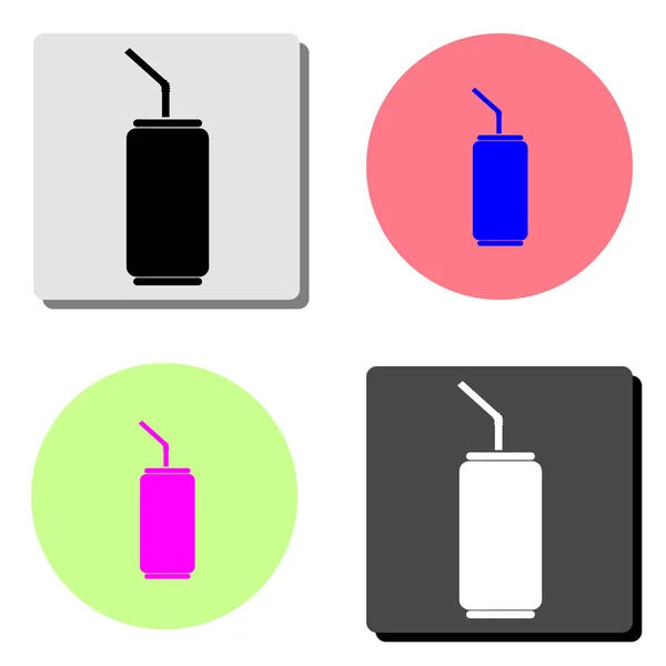 苏打水罐 简单的平面矢量图标插图上的四个不同的颜色背景 — 图库矢量图片