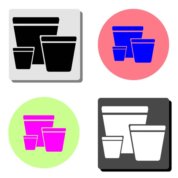 花园锅 简单的平面矢量图标插图上的四个不同的颜色背景 — 图库矢量图片