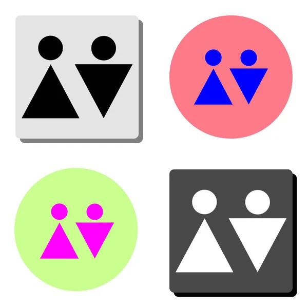 男人和女士的厕所 简单的平面矢量图标插图上的四个不同的颜色背景 — 图库矢量图片