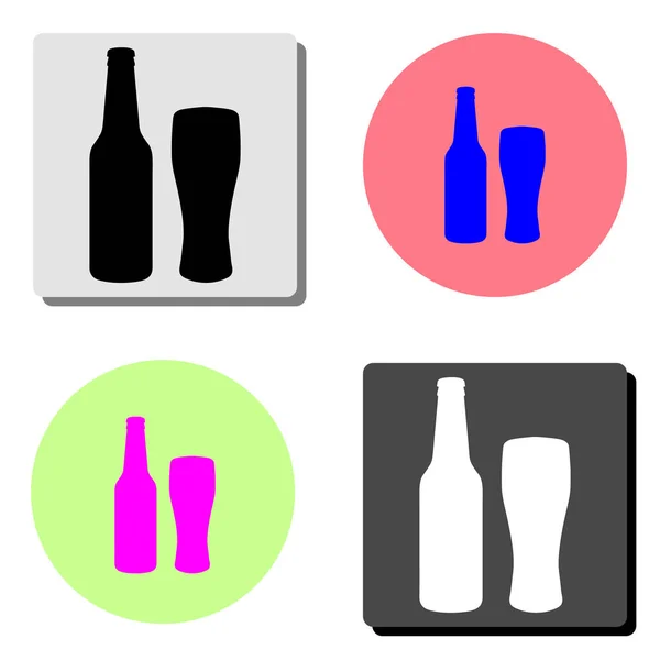 一瓶啤酒 简单的平面矢量图标插图上的四个不同的颜色背景 — 图库矢量图片
