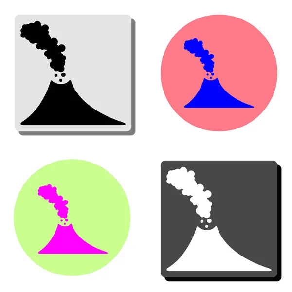 Volcán Ilustración Simple Icono Vector Plano Cuatro Fondos Color Diferentes — Vector de stock