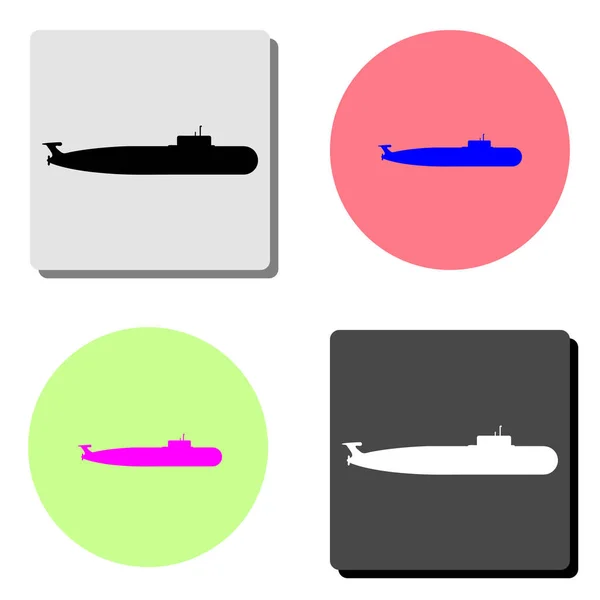 Military Submarine Simple Flat Vector Icon Illustration Four Different Color — Stock Vector