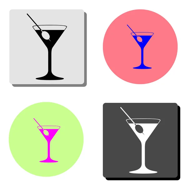 Cocktail Illustration Simple Icône Vectorielle Plate Sur Quatre Fonds Couleurs — Image vectorielle