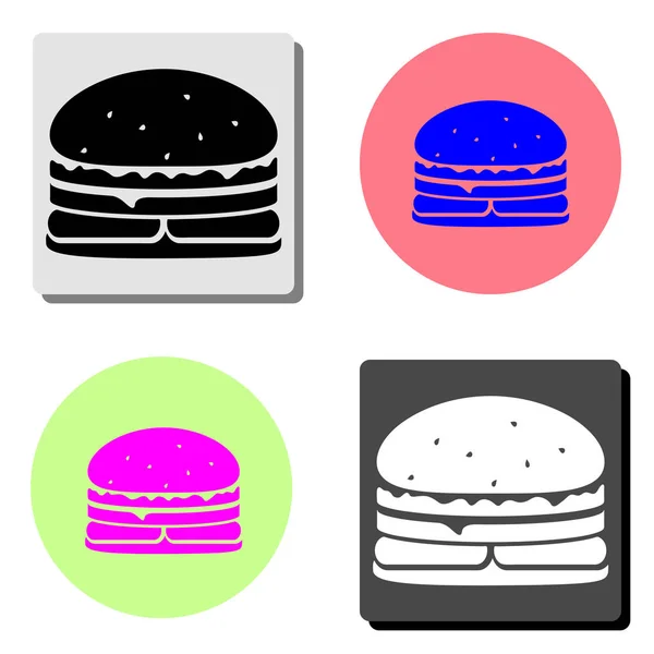 Burger Απλή Επίπεδη Διανυσματικά Εικονογράφηση Εικονίδιο Τέσσερα Διαφορετικά Έγχρωμο Φόντο — Διανυσματικό Αρχείο