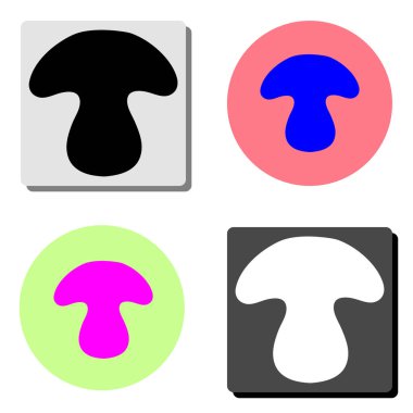 Mantar. dört farklı renk arka planlar üzerinde basit düz vektör simge tasarlamak