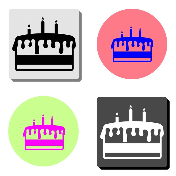 生日蛋糕简单的平面矢量图标插图上的四个不同的颜色背景 — 图库矢量图片