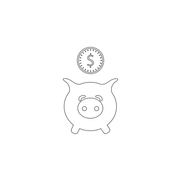 Hucha Cerdito Ilustración Simple Icono Vector Plano Contorno Símbolo Línea — Vector de stock