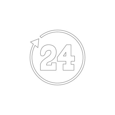 24 saat döndürme. basit düz vektör simge tasarlamak. Anahat satırı simgesi - düzenlenebilir kontur