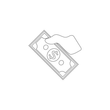 Eldeki para. basit düz vektör simge tasarlamak. Anahat satırı simgesi - düzenlenebilir kontur