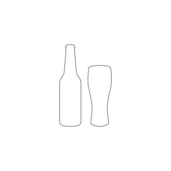 Botella Vaso Cerveza Ilustración Simple Icono Vector Plano Contorno Símbolo — Vector de stock