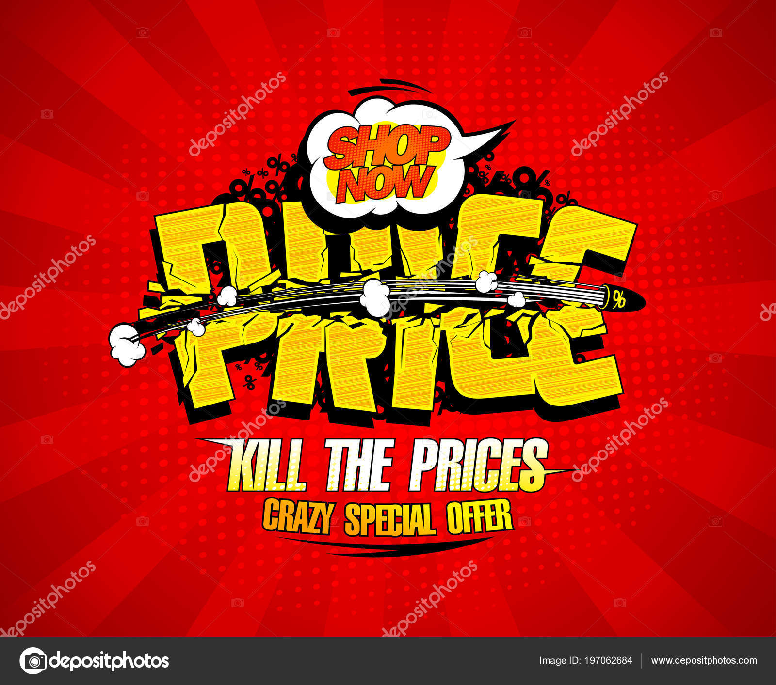 Kill Prices Crazy Special Offer Sale Banner Bullet Stock Vector Image