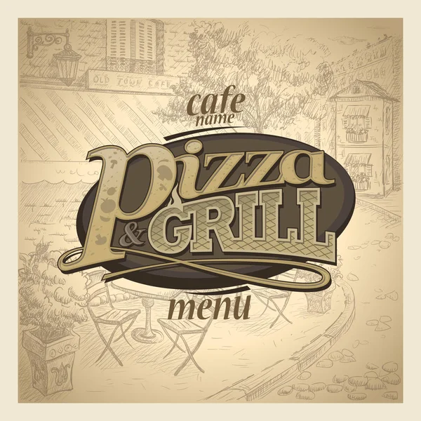 Pizza Grill Menu Cover Retro Stijl — Stockvector