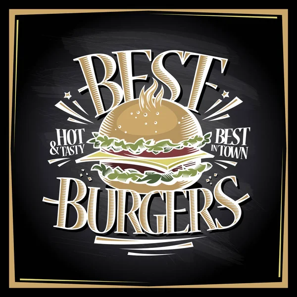 Iyi Burger Kara Tahta Menü Tasarımı Vektör Poster Hamburger Ile — Stok Vektör