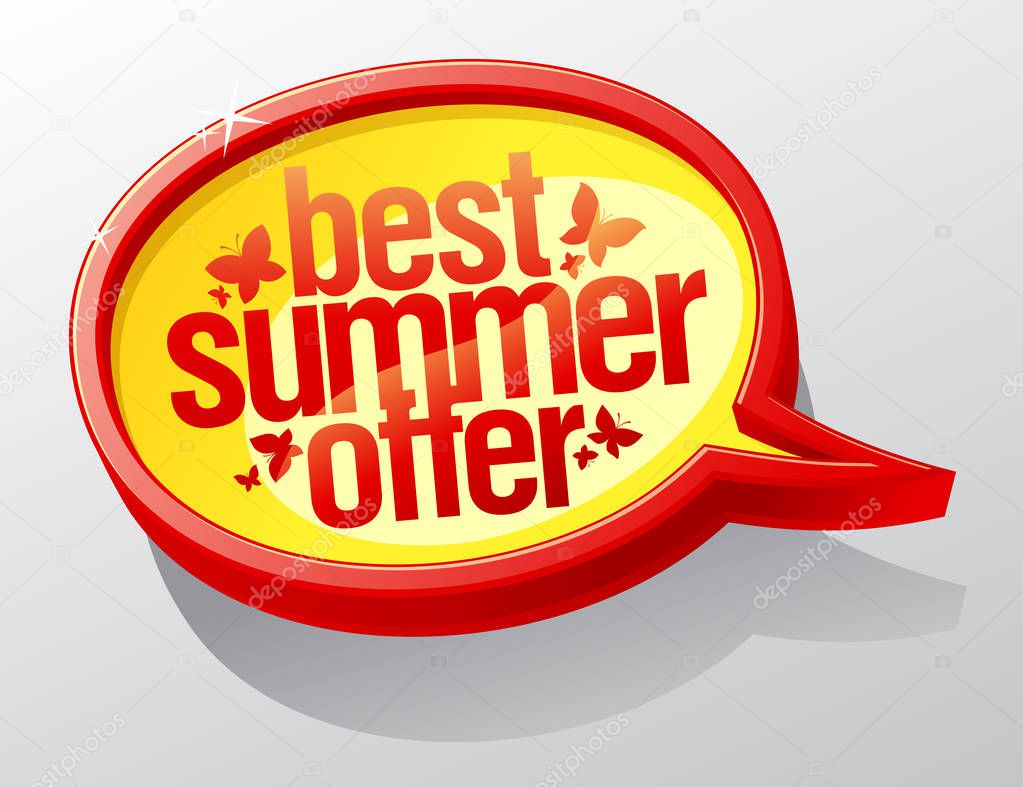 Best summer offer sale symbol, speech bubble vector banner concept
