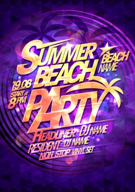 Yaz plaj partisi vektör poster tasarım, altın metin