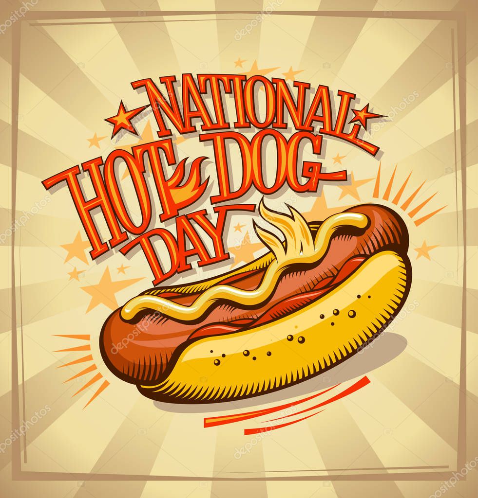 National hot dog day vector poster design, vintage style