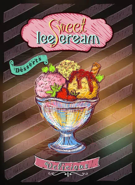 Diseño Menú Helado Tiza Ilustración Vectorial Dibujada Mano — Archivo Imágenes Vectoriales