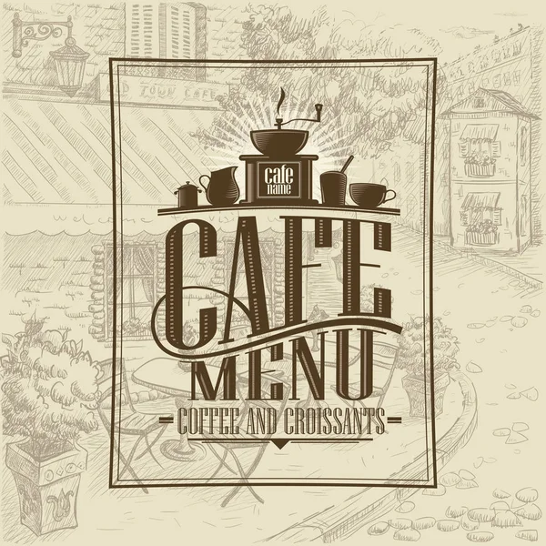 Cafe Menü Listesi Kahve Kruvasan Retro Tarzı Grafik Illüstrasyon Bir — Stok Vektör