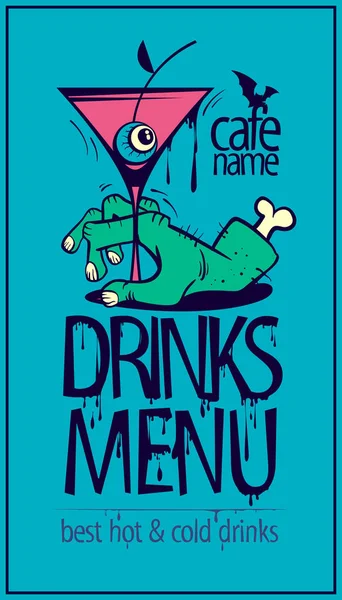 Dranken Menu Cover Halloween Kaart Ontwerp Zombie Hand Martini — Stockvector